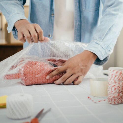 item being wrapped in bubble wrap
