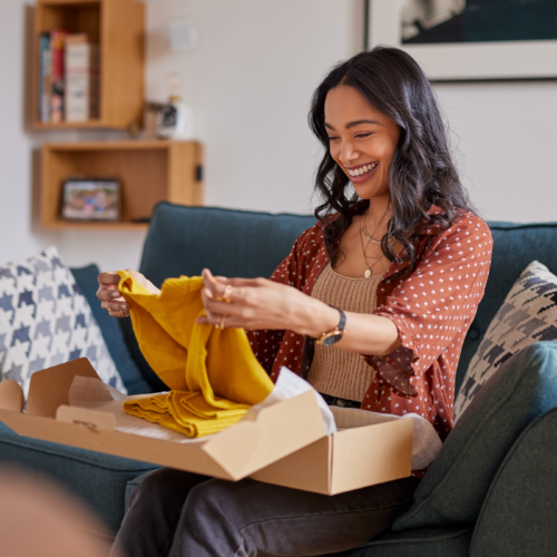 woman looking at packages
