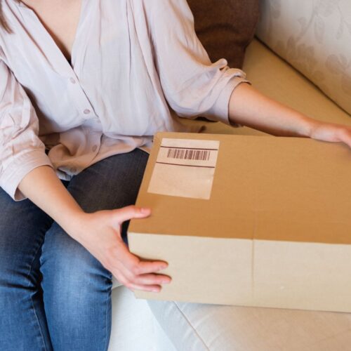 holding package with mailing label