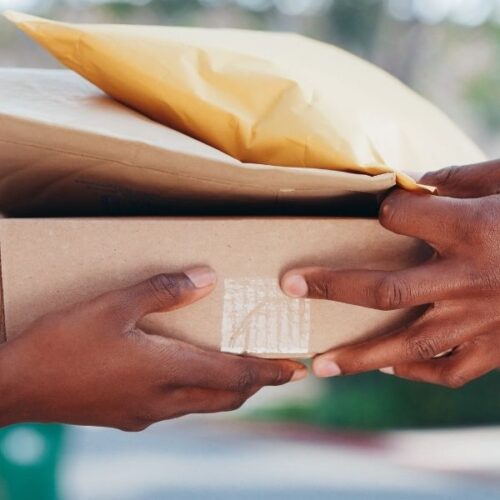 people handing over packages and mail