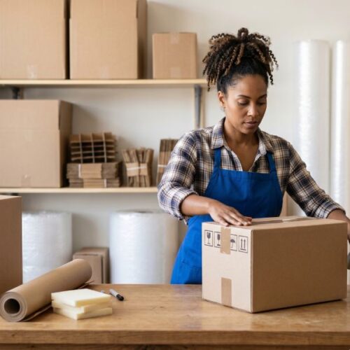 woman packing box