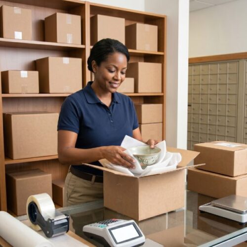 woman packing package