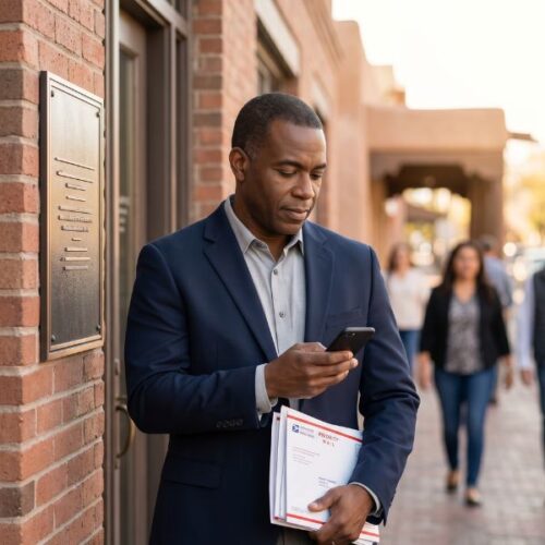 man with mailing envelopes