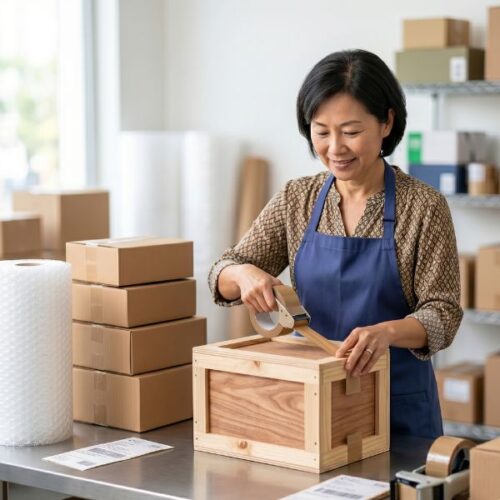 woman taping a package